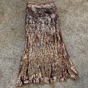 Free People Rose Gold Sequin Trumpet Maxi Skirt